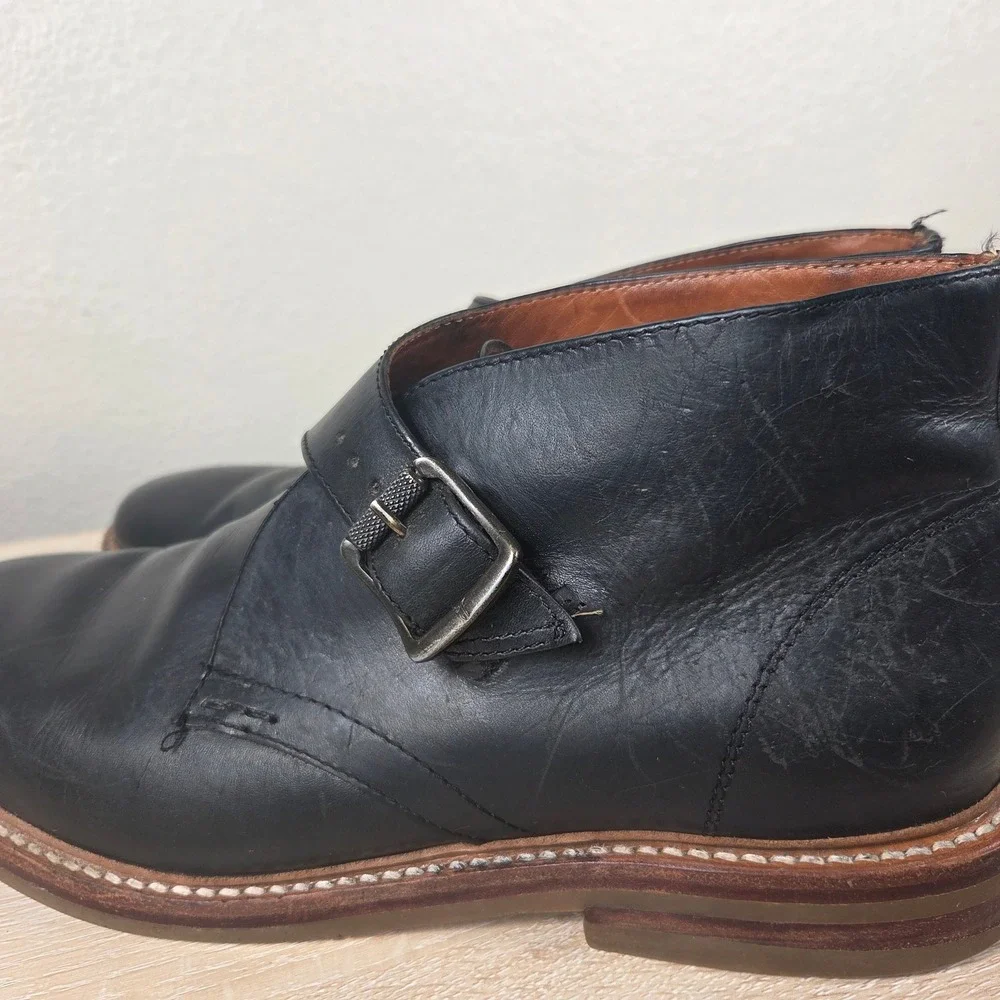 Frye Men's 10D Black Leather Monk Strap Chukka Boots Made in Mexico